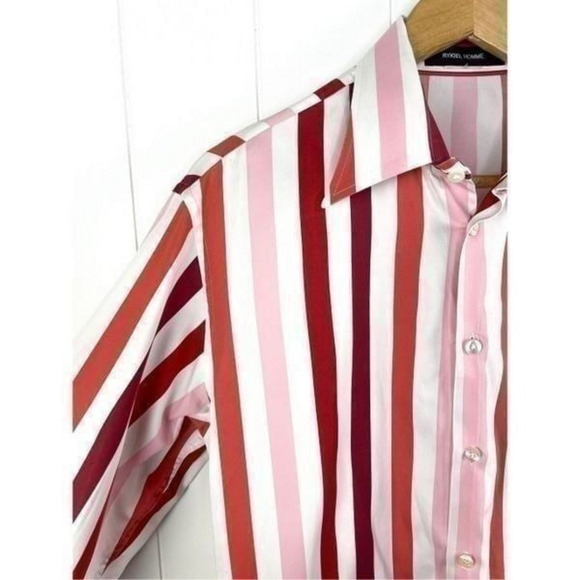 Rykiel Homme Striped Button Down Dress Shirt Valentines Day Red and Pink - Picture 5 of 11